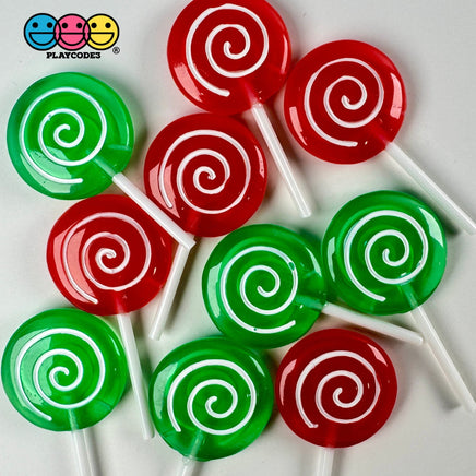 Lollipops Fake Candy Swirl Fantasy Christmas Holiday Red Green Cabochons Decoden Charm 10 Pcs