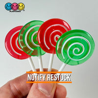 Lollipops Fake Candy Swirl Fantasy Christmas Holiday Red Green Cabochons Decoden Charm 10 Pcs