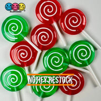 Lollipops Fake Candy Swirl Fantasy Christmas Holiday Red Green Cabochons Decoden Charm 10 Pcs