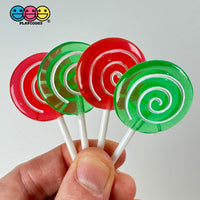 Lollipops Fake Candy Swirl Fantasy Christmas Holiday Red Green Cabochons Decoden Charm 10 Pcs