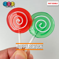 Lollipops Fake Candy Swirl Fantasy Christmas Holiday Red Green Cabochons Decoden Charm 10 Pcs