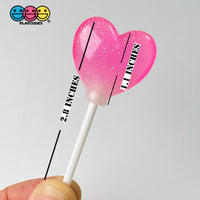 Lollipops Heart Shaped Transparent With Glitter Fake Candy Charm Valentines Day Cabochons 10 Pcs