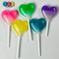Lollipops Heart Shaped Transparent With Glitter Fake Candy Charm Valentines Day Cabochons 10 Pcs