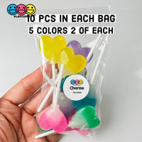 Lollipops Heart Shaped Transparent With Glitter Fake Candy Charm Valentines Day Cabochons 10 Pcs