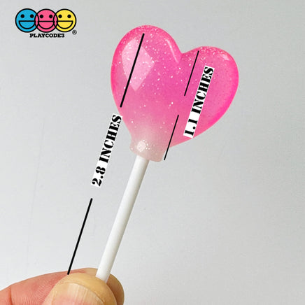 Lollipops Heart Shaped Transparent With Glitter Fake Candy Charm Valentines Day Cabochons 10 Pcs