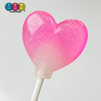 Lollipops Heart Shaped Transparent With Glitter Fake Candy Charm Valentines Day Cabochons 10 Pcs