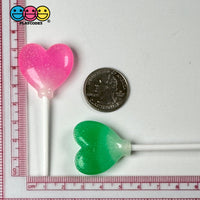 Lollipops Heart Shaped Transparent With Glitter Fake Candy Charm Valentines Day Cabochons 10 Pcs