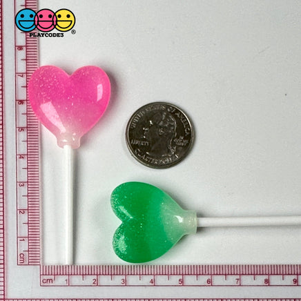Lollipops Heart Shaped Transparent With Glitter Fake Candy Charm Valentines Day Cabochons 10 Pcs