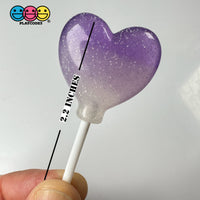 Lollipops Heart Shaped Transparent With Glitter Fake Candy Charm Valentines Day Cabochons 10 Pcs