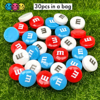 M&m Fake Candies 4Th Of July Mix Colors Candy Charms Flatback Cabochons 30 Pcs Charm