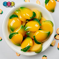 Mango Yellow Flatback Charm With Stem Fake Fruit Plastic Cabochons 10 Pcs