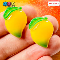 Mango Yellow Flatback Charm With Stem Fake Fruit Plastic Cabochons 10 Pcs