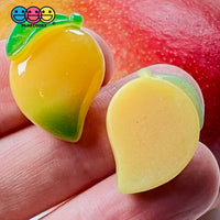 Mango Yellow Flatback Charm With Stem Fake Fruit Plastic Cabochons 10 Pcs
