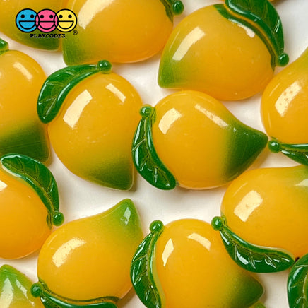 Mango Yellow Flatback Charm With Stem Fake Fruit Plastic Cabochons 10 Pcs
