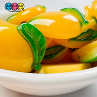Mango Yellow Flatback Charm With Stem Fake Fruit Plastic Cabochons 10 Pcs