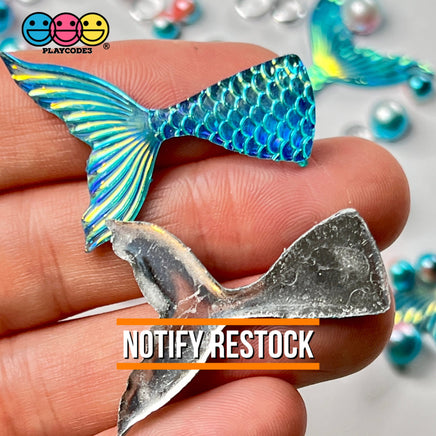 Mermaid Tail Aqua Blue Iridescent Color Shift Flatback Charms Cabochons Fish Decoden 10 Pcs Charm