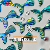 Mermaid Tail Aqua Blue Iridescent Color Shift Flatback Charms Cabochons Fish Decoden 10 Pcs Charm
