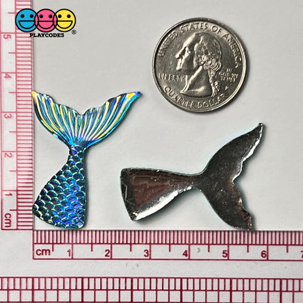 Mermaid Tail Aqua Blue Iridescent Color Shift Flatback Charms Cabochons Fish Decoden 10 Pcs Charm