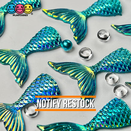 Mermaid Tail Aqua Blue Iridescent Color Shift Flatback Charms Cabochons Fish Decoden 10 Pcs Charm