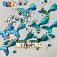 Mermaid Tail Aqua Blue Iridescent Color Shift Flatback Charms Cabochons Fish Decoden 10 Pcs Charm