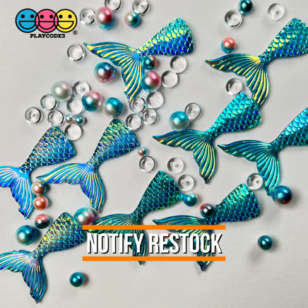 Mermaid Tail Aqua Blue Iridescent Color Shift Flatback Charms Cabochons Fish Decoden 10 Pcs Charm
