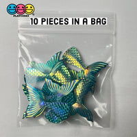 Mermaid Tail Aqua Blue Iridescent Color Shift Flatback Charms Cabochons Fish Decoden 10 Pcs Charm