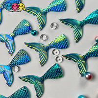 Mermaid Tail Aqua Blue Iridescent Color Shift Flatback Charms Cabochons Fish Decoden 10 Pcs Charm