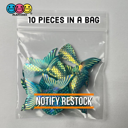 Mermaid Tail Aqua Blue Iridescent Color Shift Flatback Charms Cabochons Fish Decoden 10 Pcs Charm