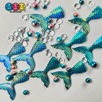 Mermaid Tail Aqua Blue Iridescent Color Shift Flatback Charms Cabochons Fish Decoden 10 Pcs Charm