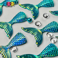 Mermaid Tail Aqua Blue Iridescent Color Shift Flatback Charms Cabochons Fish Decoden 10 Pcs Charm