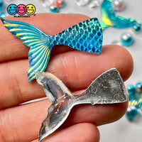 Mermaid Tail Aqua Blue Iridescent Color Shift Flatback Charms Cabochons Fish Decoden 10 Pcs Charm