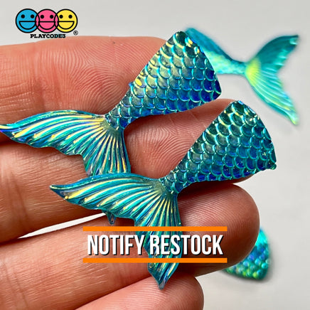 Mermaid Tail Aqua Blue Iridescent Color Shift Flatback Charms Cabochons Fish Decoden 10 Pcs Charm