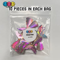 Mermaid Tail Hot Pink Iridescent Color Shift Flatback Charms Cabochons Fish Decoden 10 Pcs Playcode3