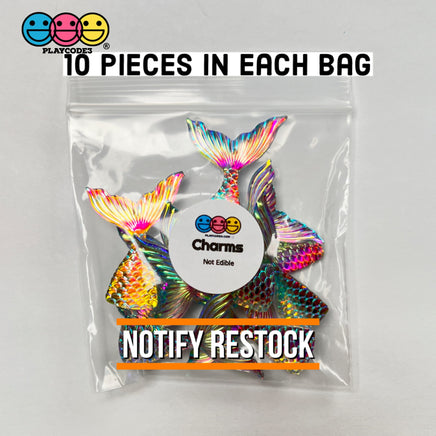 Mermaid Tail Multi Color Iridescent Shift Flatback Charms Cabochons Fish Decoden 10 Pcs Charm