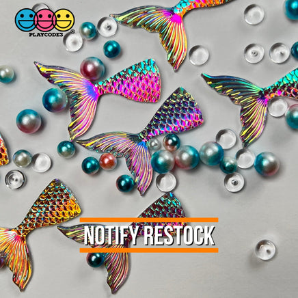 Mermaid Tail Multi Color Iridescent Shift Flatback Charms Cabochons Fish Decoden 10 Pcs Charm