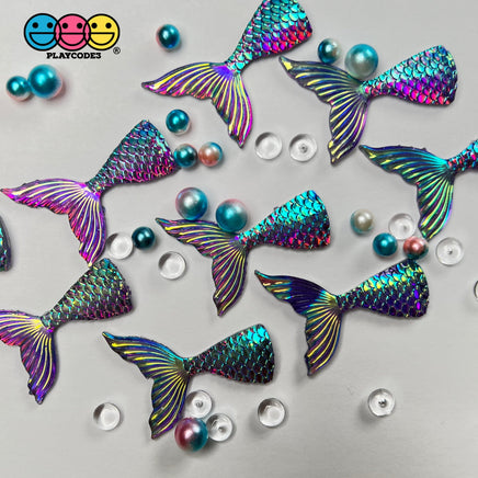 Mermaid Tail Purple Iridescent Color Shift Flatback Charms Cabochons Fish Decoden 10 Pcs Charm