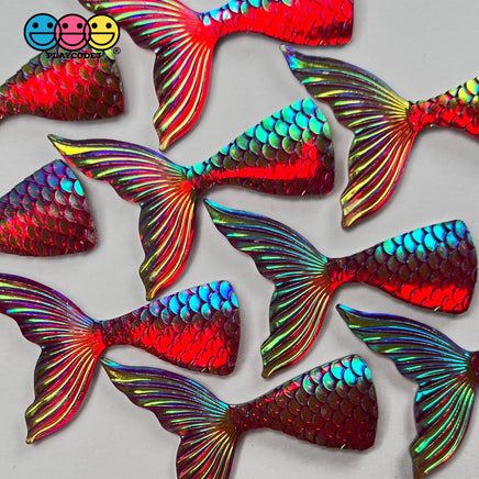 Mermaid Tail Red Iridescent Color Shift Flatback Charms Cabochons Fish Decoden 10 Pcs Charm