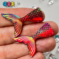 Mermaid Tail Red Iridescent Color Shift Flatback Charms Cabochons Fish Decoden 10 Pcs Charm