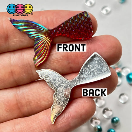 Mermaid Tail Red Iridescent Color Shift Flatback Charms Cabochons Fish Decoden 10 Pcs Charm