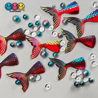 Mermaid Tail Red Iridescent Color Shift Flatback Charms Cabochons Fish Decoden 10 Pcs Charm