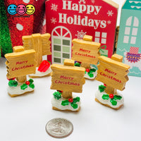 Merry Christmas Signposts Holiday Holly Bells Gifts Gold Star Bow – 3 Styles 5 pcs PLAYCODE3 LLC brown sign (5 pcs)