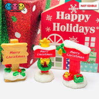 Merry Christmas Signposts Holiday Holly Bells Gifts Gold Star Bow – 3 Styles 5 pcs PLAYCODE3 LLC Charm