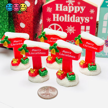 Merry Christmas Signposts Holiday Holly Bells Gifts Gold Star Bow – 3 Styles 5 pcs PLAYCODE3 LLC red mailbox sign Bell