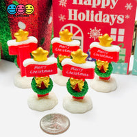 Merry Christmas Signposts Holiday Holly Bells Gifts Gold Star Bow – 3 Styles 5 pcs PLAYCODE3 LLC red wreath sign star