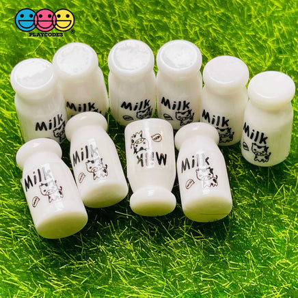 Milk Bottle Mini Kawaii Jug Cow Jar Charm Cabochons 10 Pcs