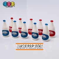 Milk Bottle Miniature Charm Resin Mini Blue Red Labels Cabochons 10 Pcs