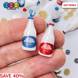 Milk Bottle Miniature Charm Resin Mini Blue Red Labels Cabochons 10 Pcs