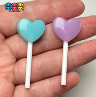 Mini Heart Lollipop Pink Purple Green Blue Peach Valentin’s Day Holiday Fake Candy Flatback