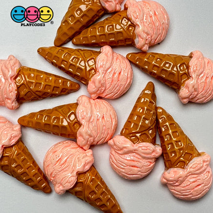 Fake Ice Cream Cone Chocolate And Strawberry Scoop Flatback Cabochons Decoden Charm 10 Pcs