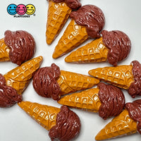 Fake Ice Cream Cone Chocolate And Strawberry Scoop Flatback Cabochons Decoden Charm 10 Pcs